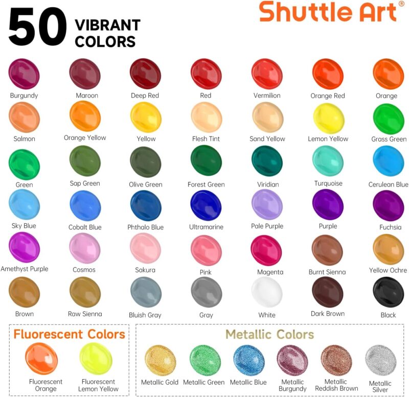 Vibrant Creativity: Reviewing Shuttle Art's 50-Color Acrylic Paint Set