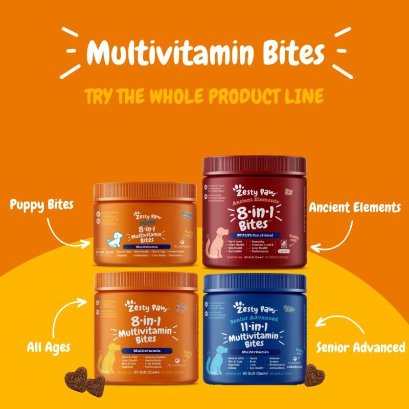 Zesty Paws Dog Multivitamin: Essential Chewable Support for Healthy Hips, Joints, Skin, and Coat!