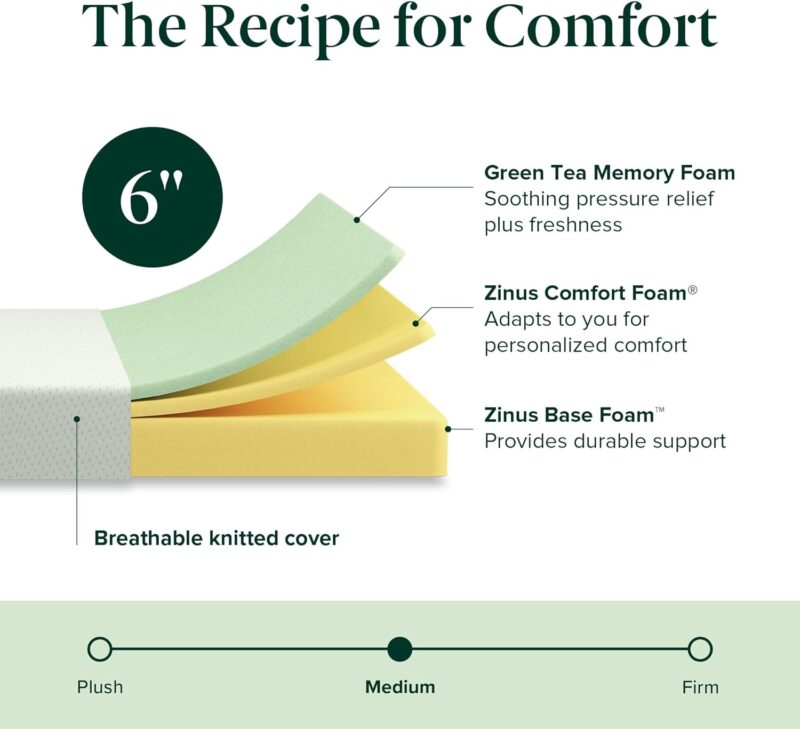 ZINUS 6-Inch Green Tea Memory Foam Mattress: Comfort Meets Safety